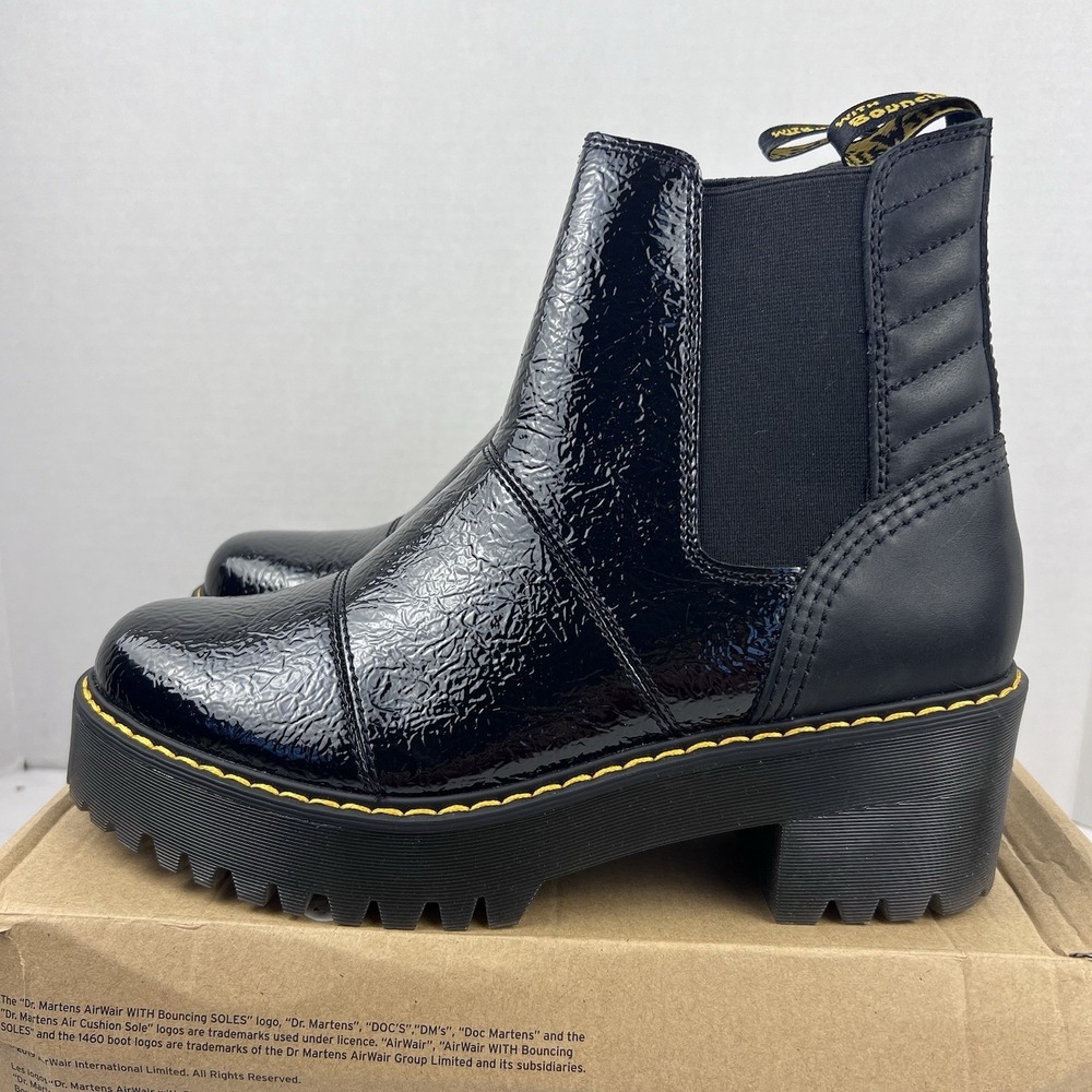 Dr. Martens Rozalie Patent Leather Chelsea Lug Platform Boots Goth Women US 10
